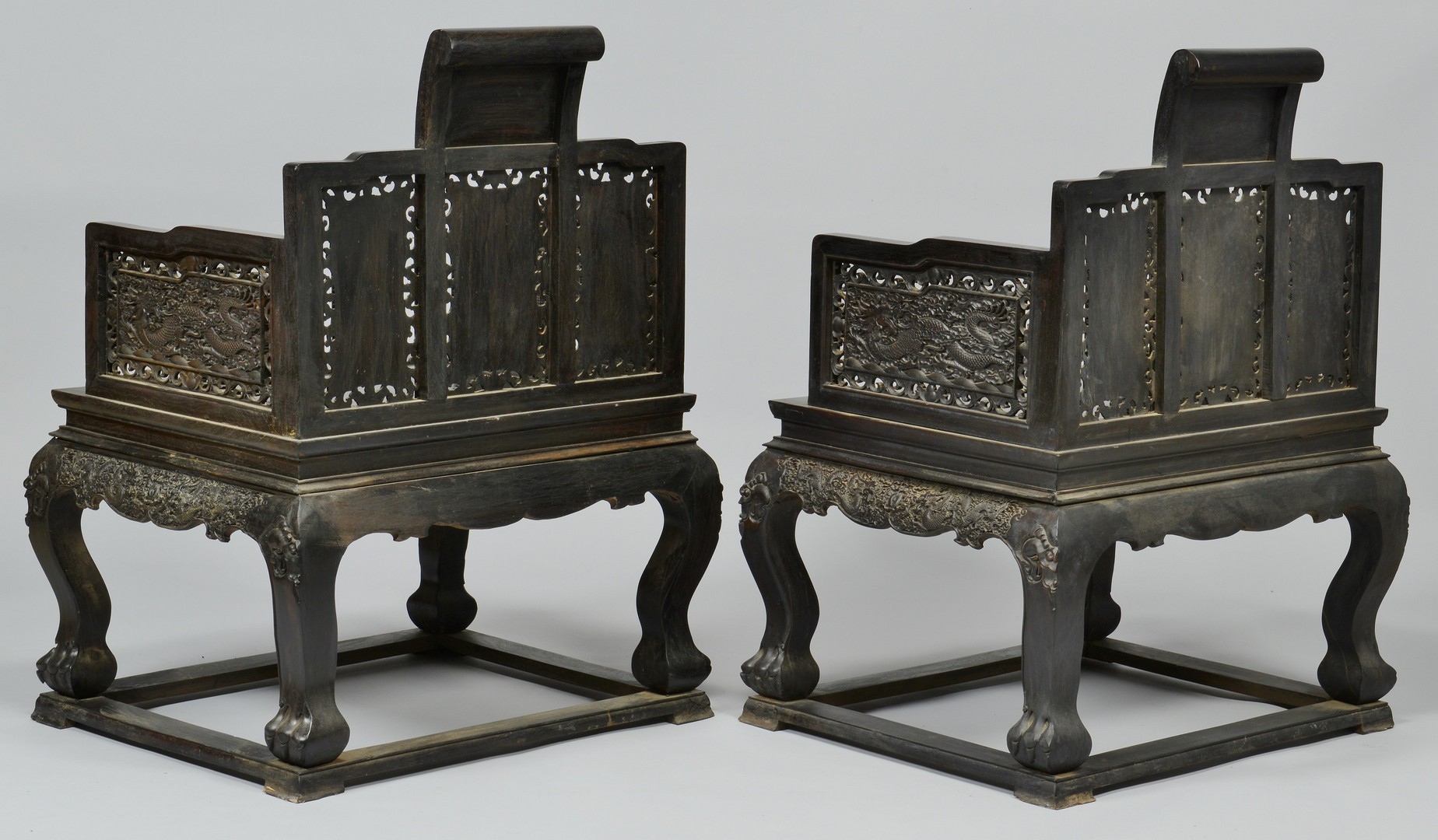 Lot 32: Pair of Chinese Hardwood Throne Form Armchairs, Modern