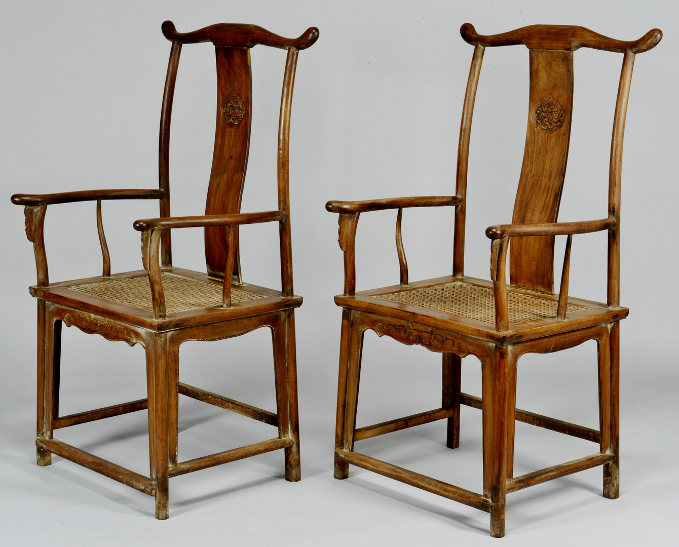 Lot 33: Pair of Chinese Hardwood Yokeback Armchairs, Modern