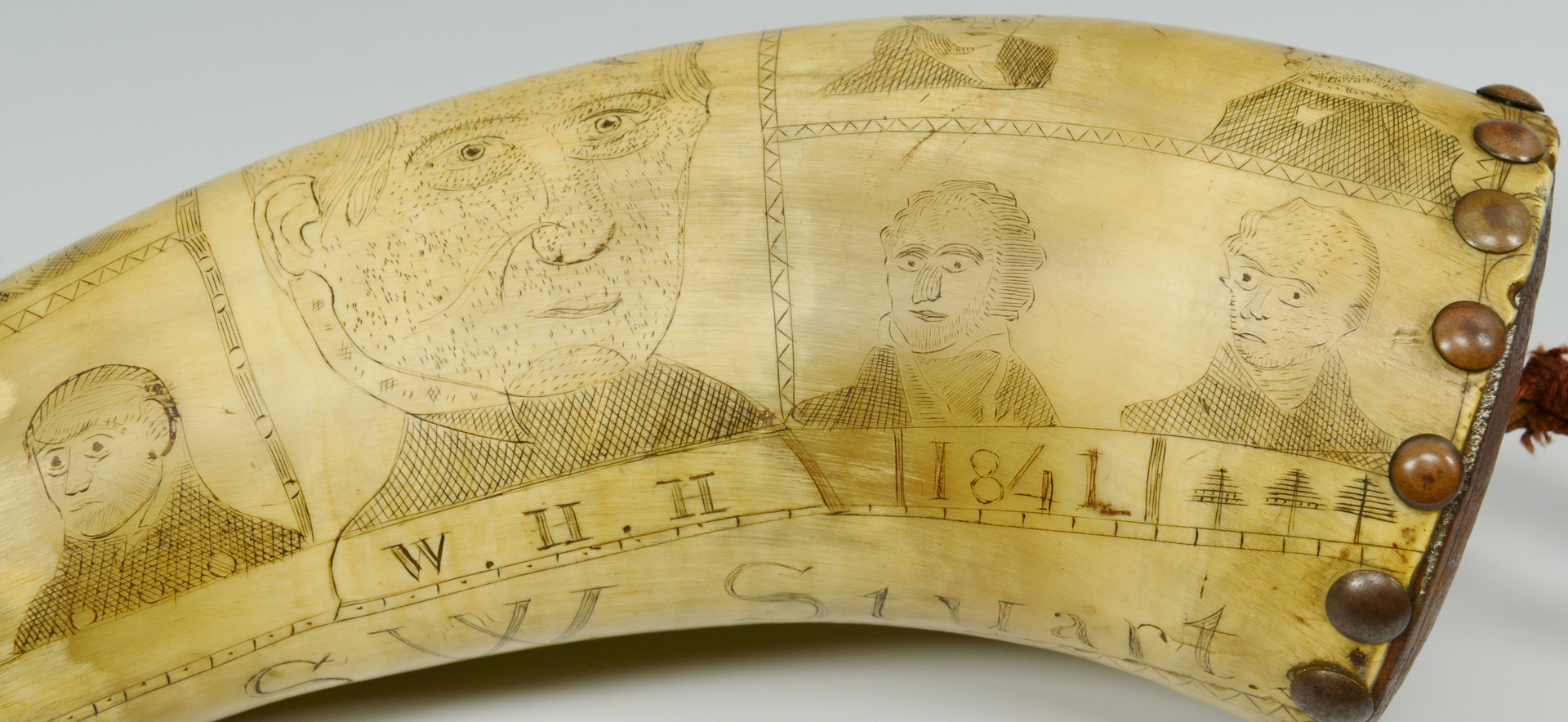 Lot 410: Powder Horn, Pres. Harrison-related designs and ho