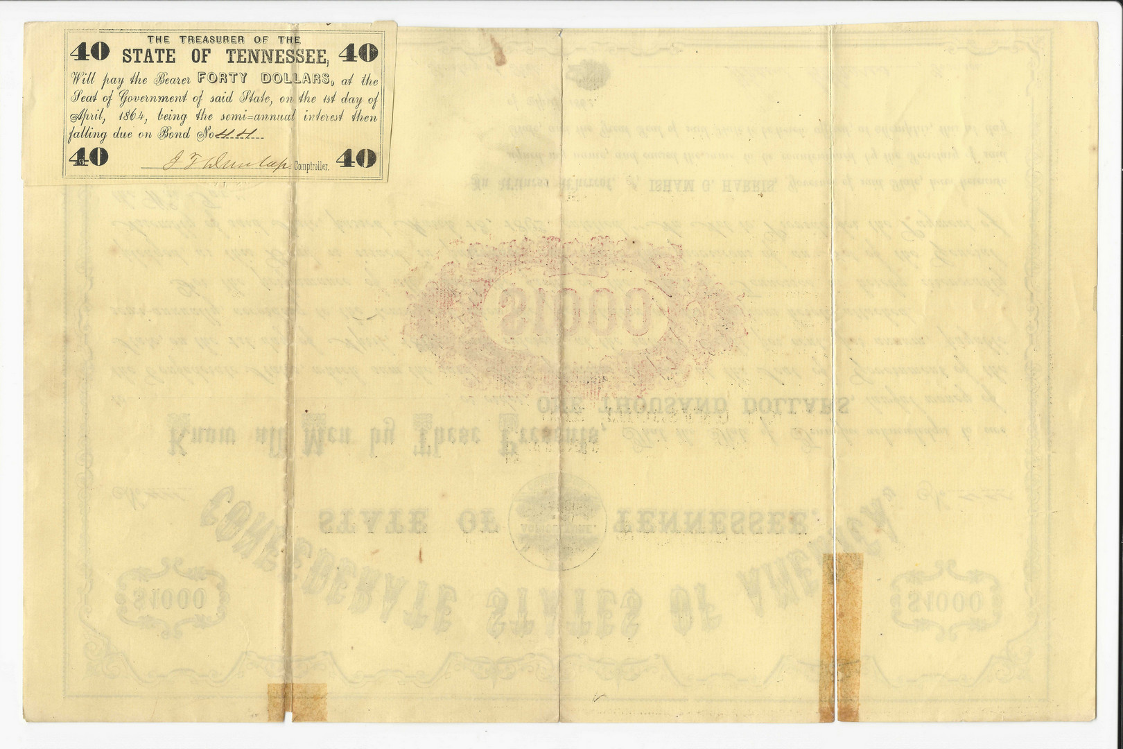 Lot 422: TN Confederate 1862 Bond