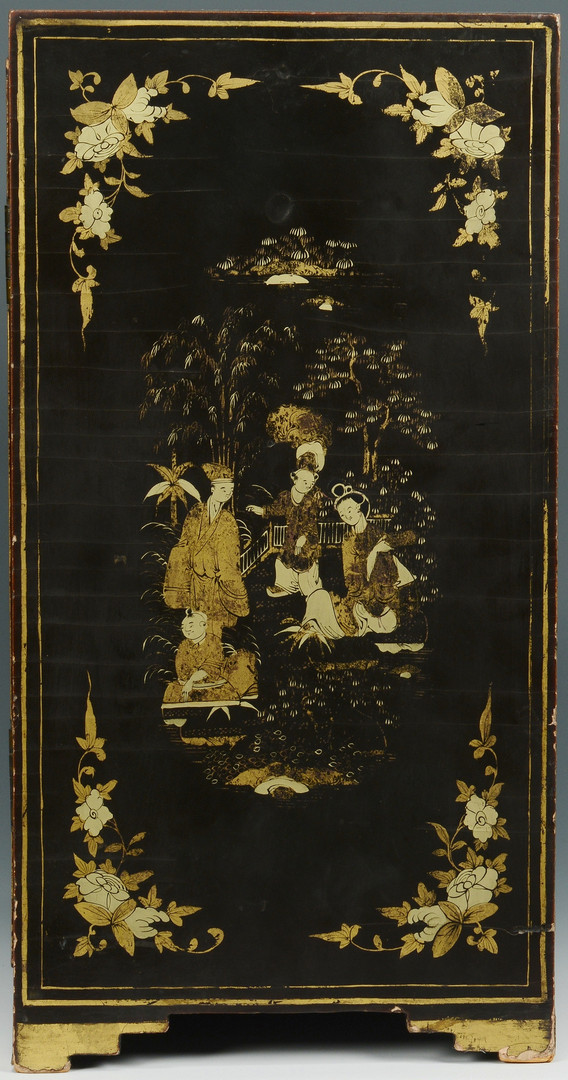 Lot 472: Chinese Export Lacquer Cabinet w/ Court Scenes