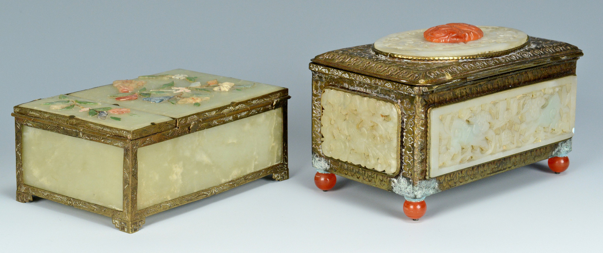 Lot 481: Jade Table Screen & 2 Jade Boxes