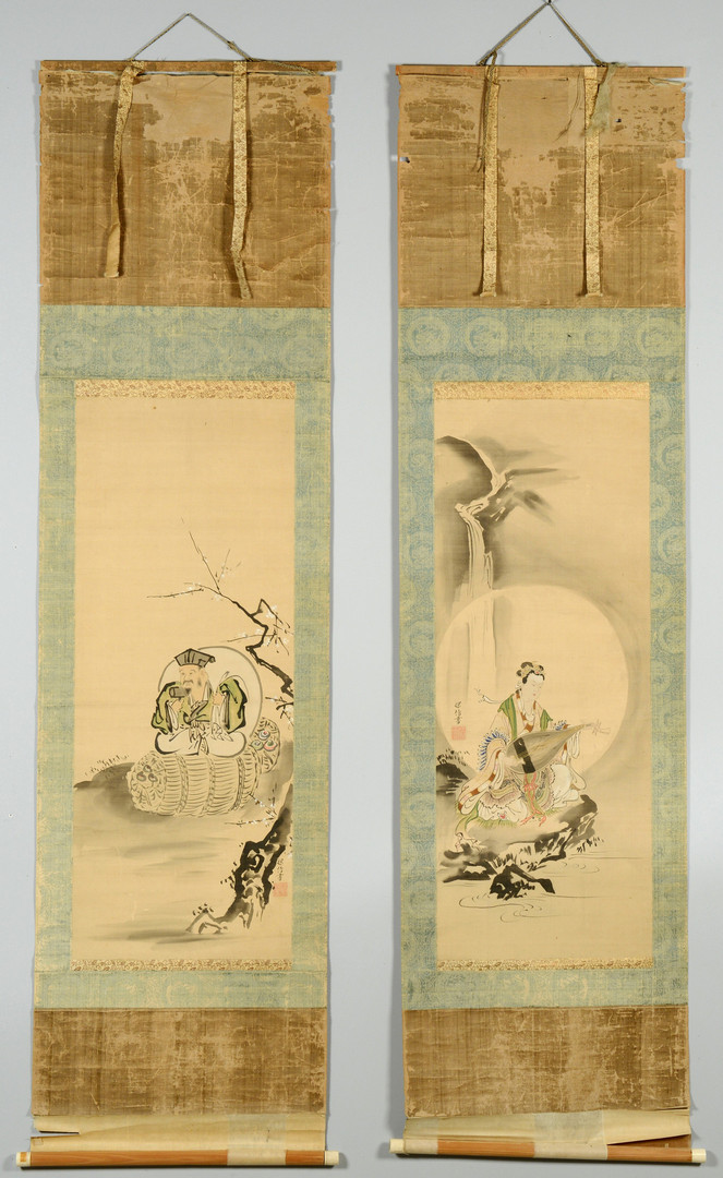 Lot 483: Pair Handpainted Silk Scrolls