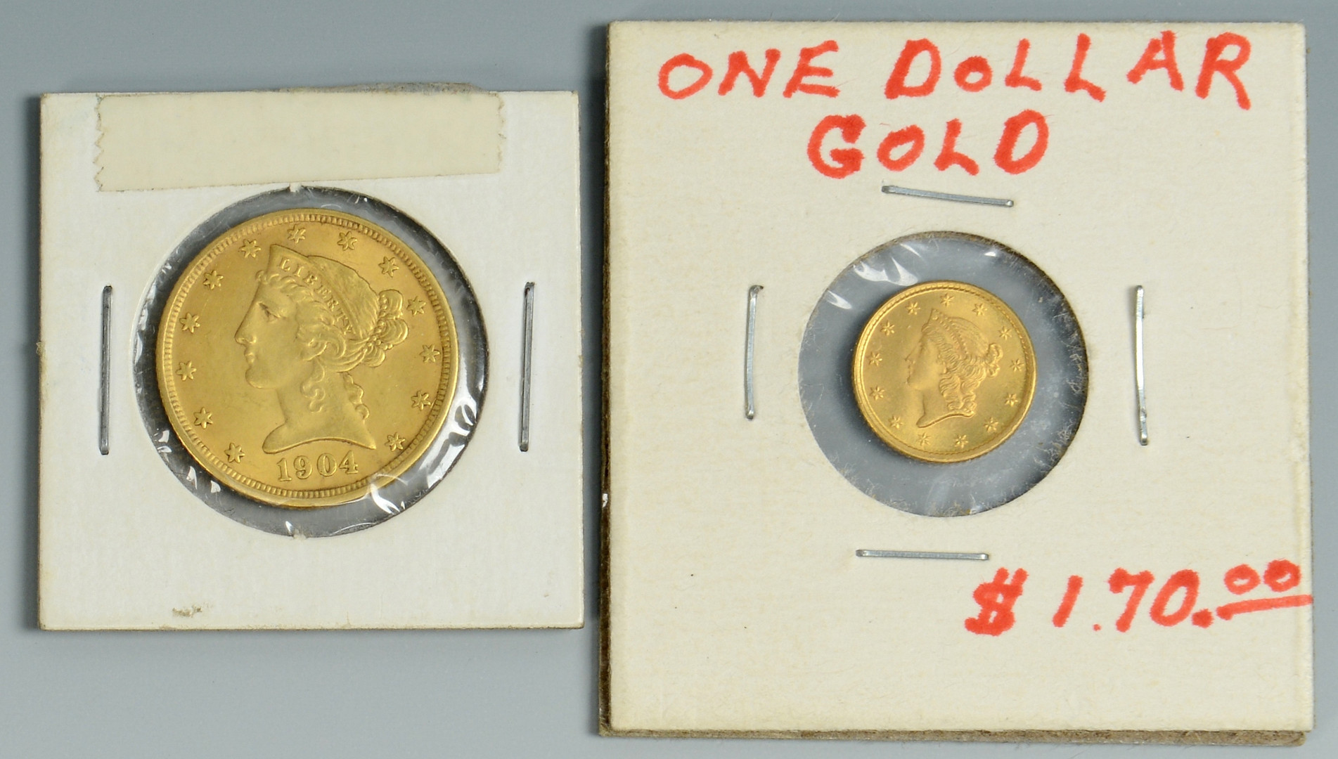 Lot 508: 2 Gold Coins, $5 & $1