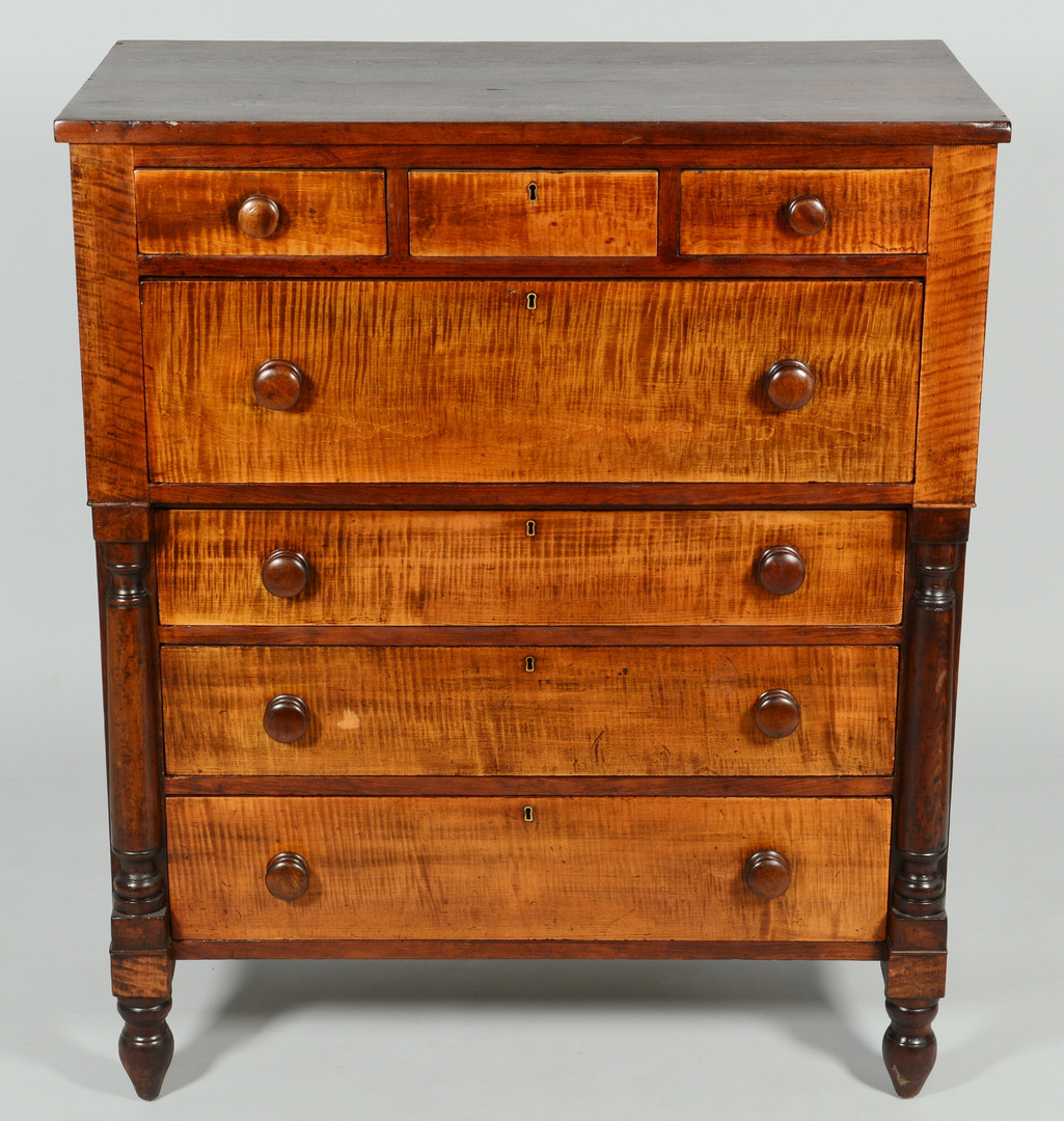 Lot 539: Sheraton Tiger Maple Chest of Drawers