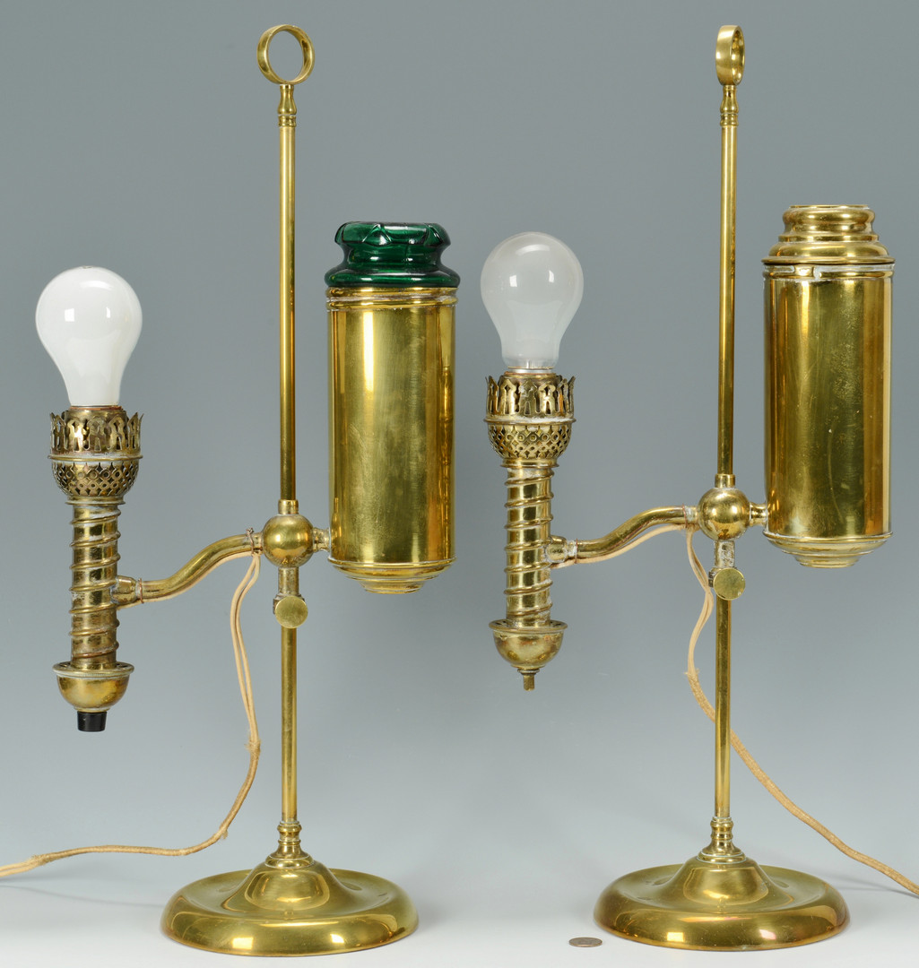 Lot 549: Pr. Kerosene Brass Student Lamps