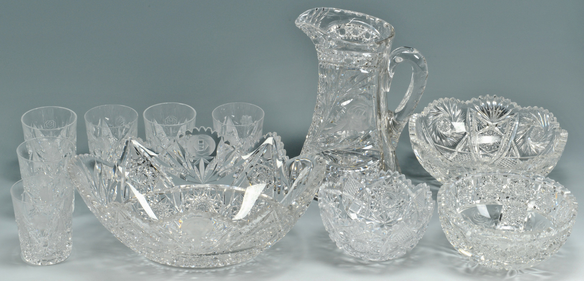Lot 554: 11 Cut Glass items inc. Bridgeton Rose