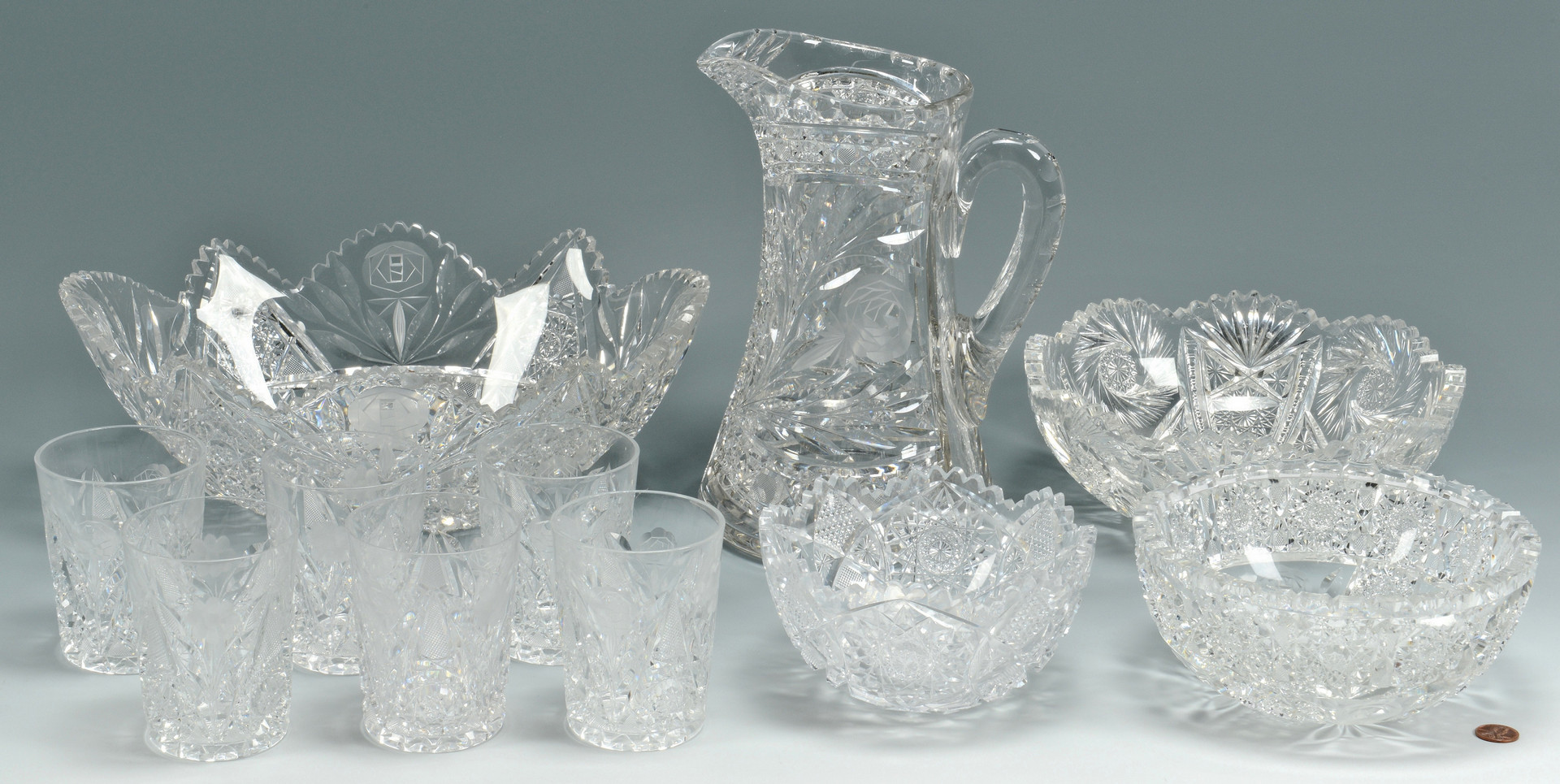 Lot 554: 11 Cut Glass items inc. Bridgeton Rose
