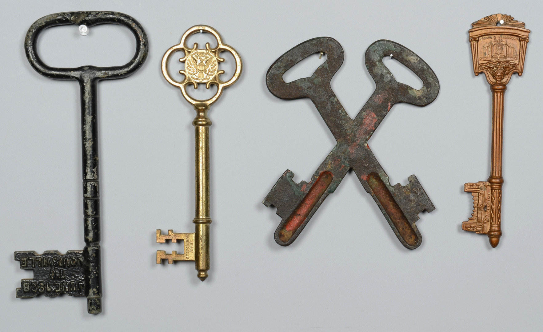 Lot 601: 6 Painted Metal Keys, incl. Signs