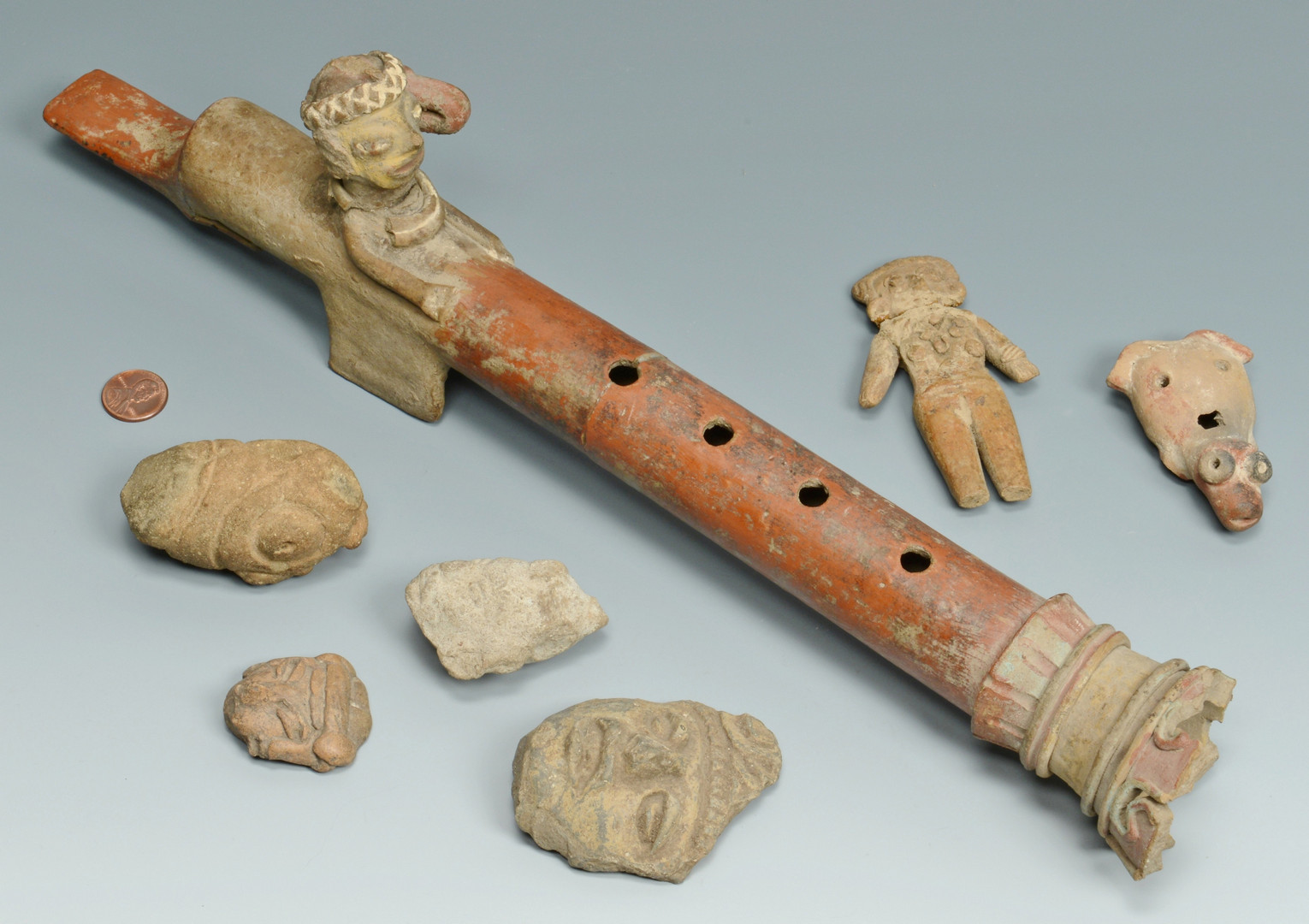 Lot 618: Pre Columbian Flute, Whistle & Figurals