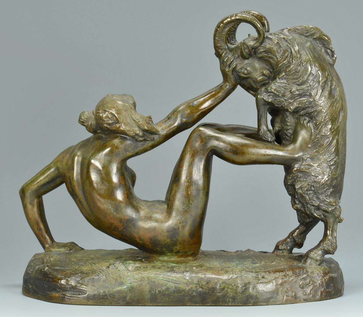 Lot 61: Clemencin Bronze Nude w/ Ram