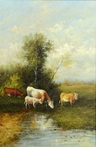Lot 650: O/C Landscape w/Cattle, attr. Akhriev