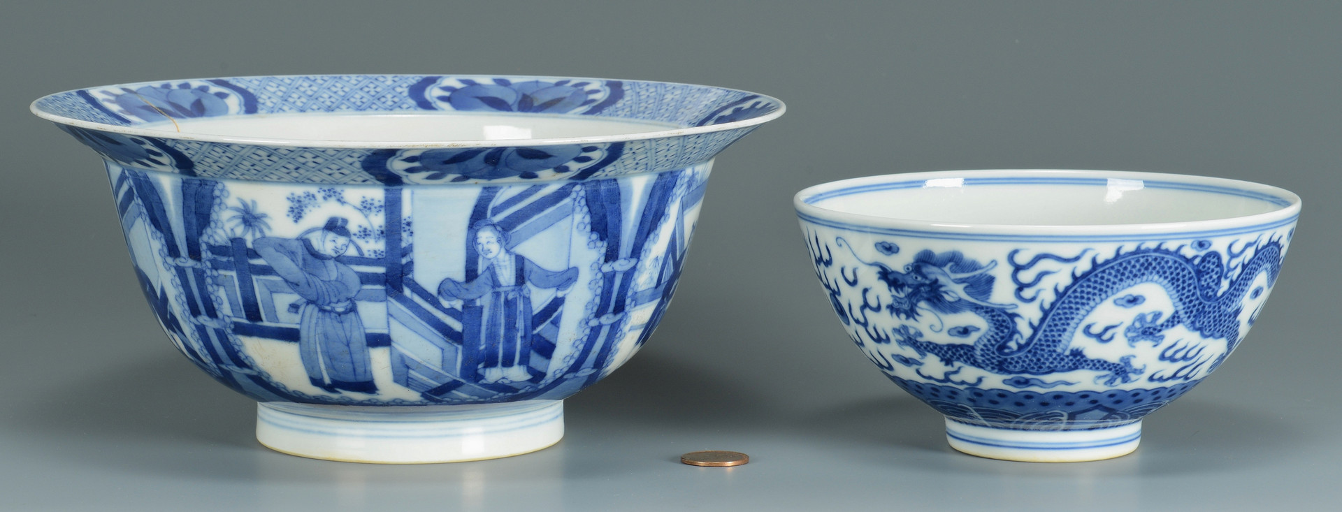 Lot 668: 2 Chinese Blue & White Porcelain Bowls