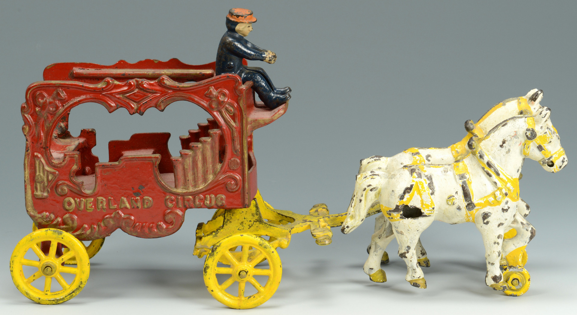 Lot 755: 3 Cast Iron Toys: Circus, Fire, Sulky