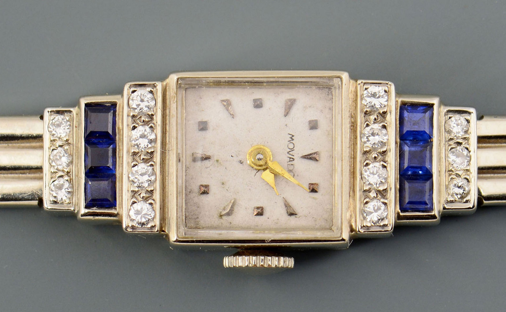 Lot 780: Movado Art Deco 14k Dia & Sapphire Lady's Watch