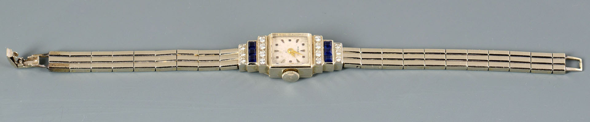 Lot 780: Movado Art Deco 14k Dia & Sapphire Lady's Watch