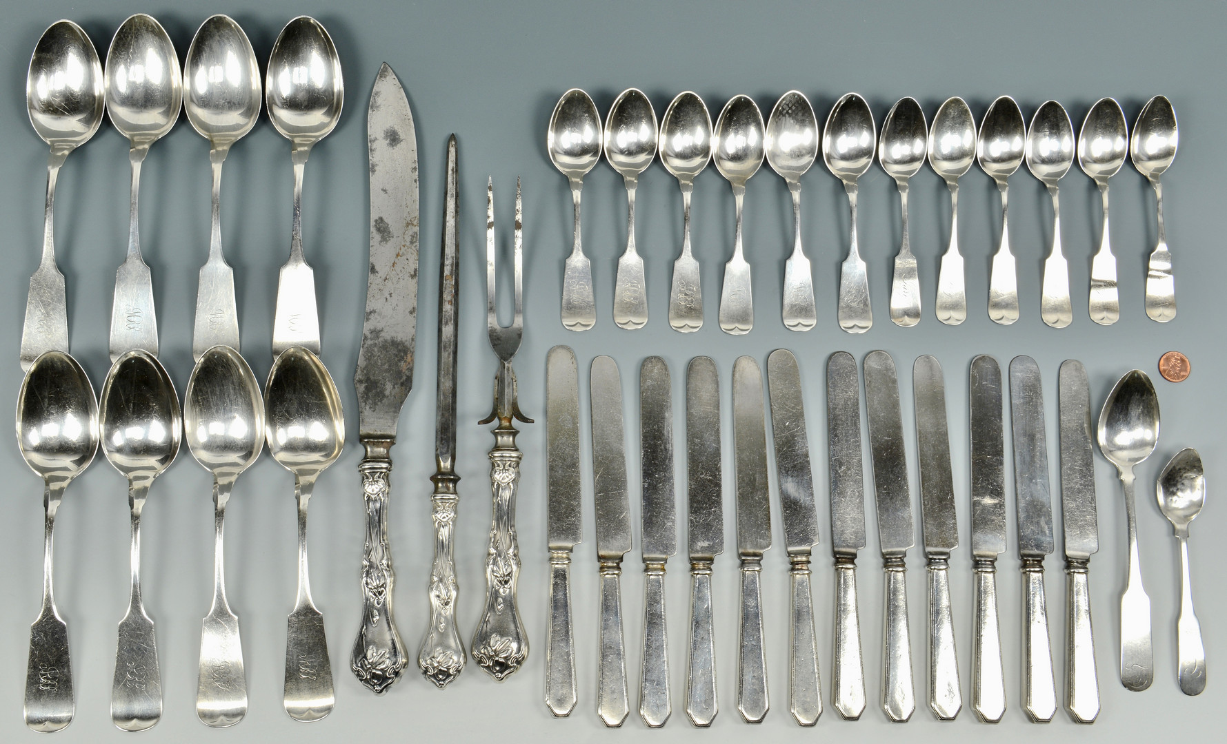 Lot 797: Sterling & Coin Flatware inc. Whiting, 37 pcs