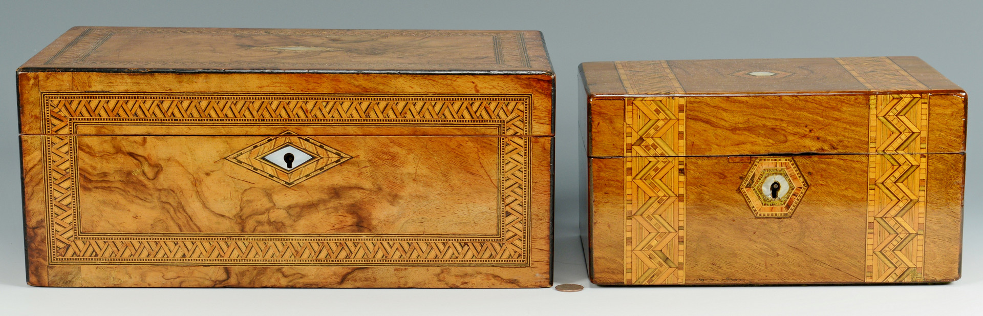 Lot 835: Two 19th c. Inlaid Boxes