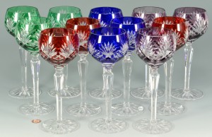 Lot 879: 12 Colored Crystal Wine Goblets