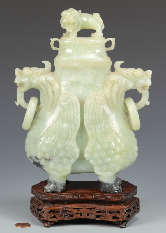 Lot 10: Chinese Archaistic Carved Jade Urn