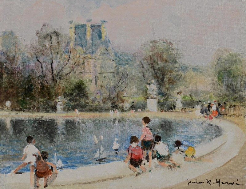 Lot 118: Jules Rene Herve Oil on Canvas, Children w/ Boats
