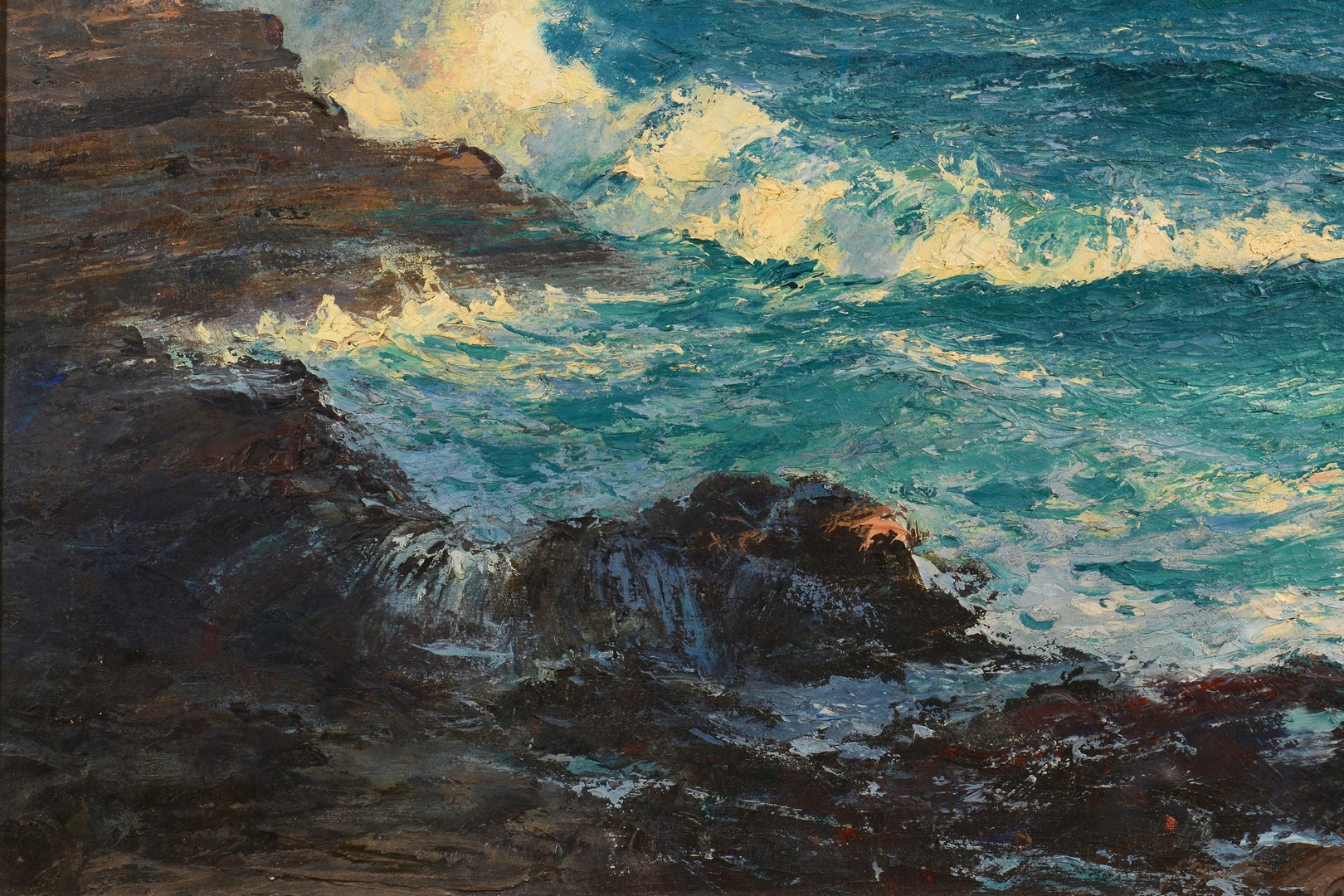 Lot 120: A.E. Backus oil on canvas seascape, 25 x 30