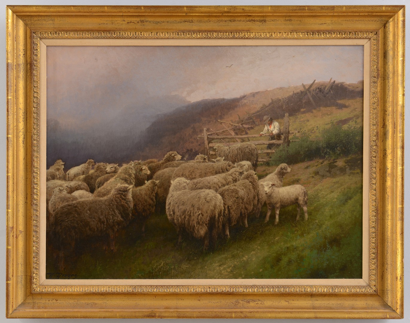 Lot 121: Hermann Herzog oil landscape with sheep