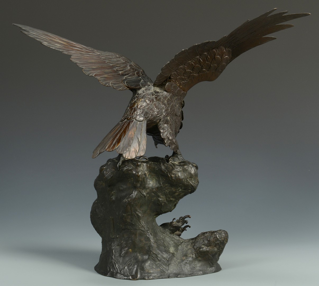 Lot 15: Japanese Meiji Bronze Hawk w/ Hallmark