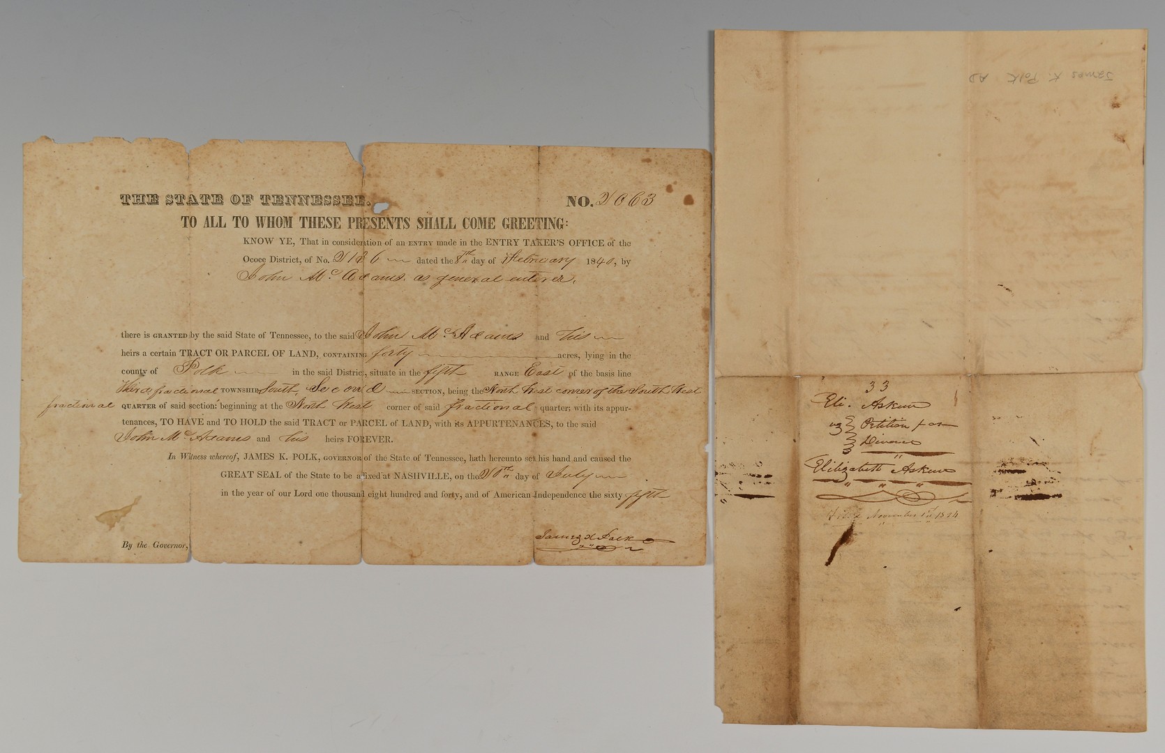 Lot 200: 2 James K. Polk documents