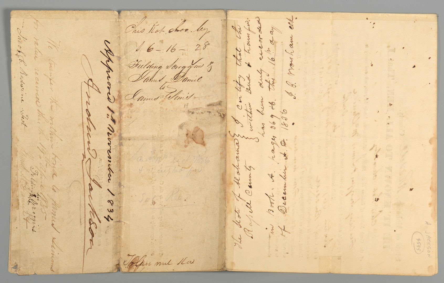 Lot 202: Andrew Jackson signed Creek Indian Document, Alabama