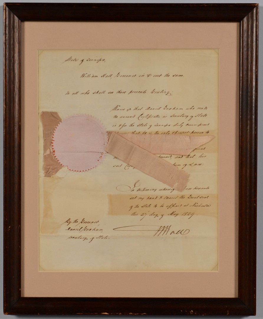 Lot 203: TN Gov. William Hall Signed Commission, 1829
