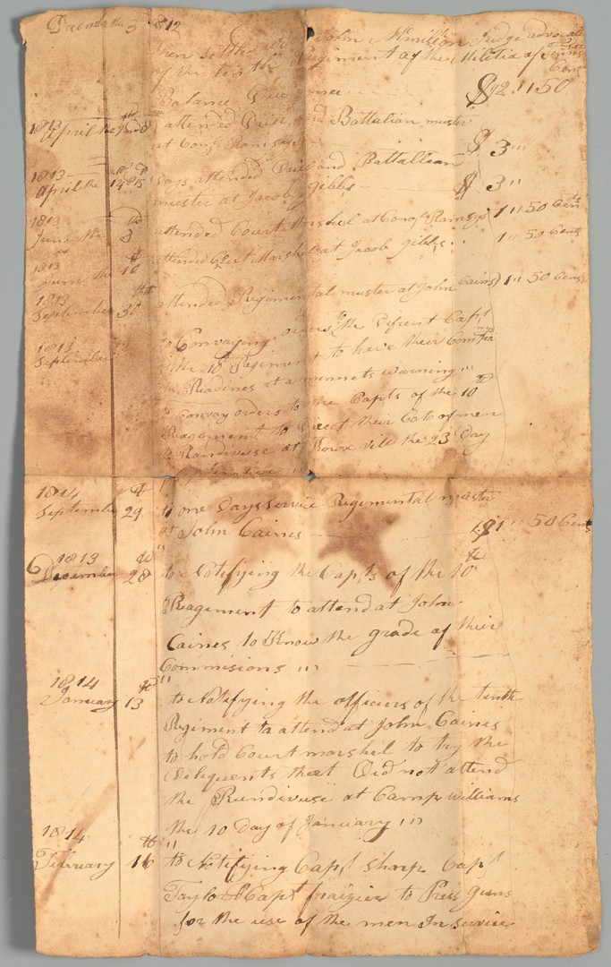 Lot 206: Early Knox Co., TN document archive relating to TN Militia, Gov. signed item