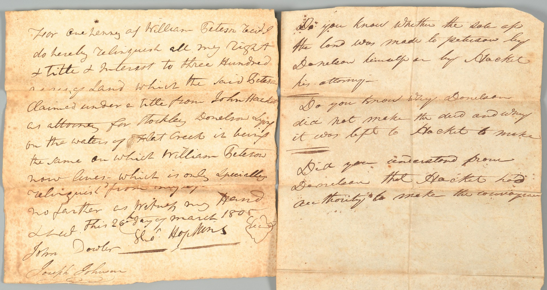 Lot 208: Early Knox Co. document archive relating to Stockley Donelson, 18th cent.
