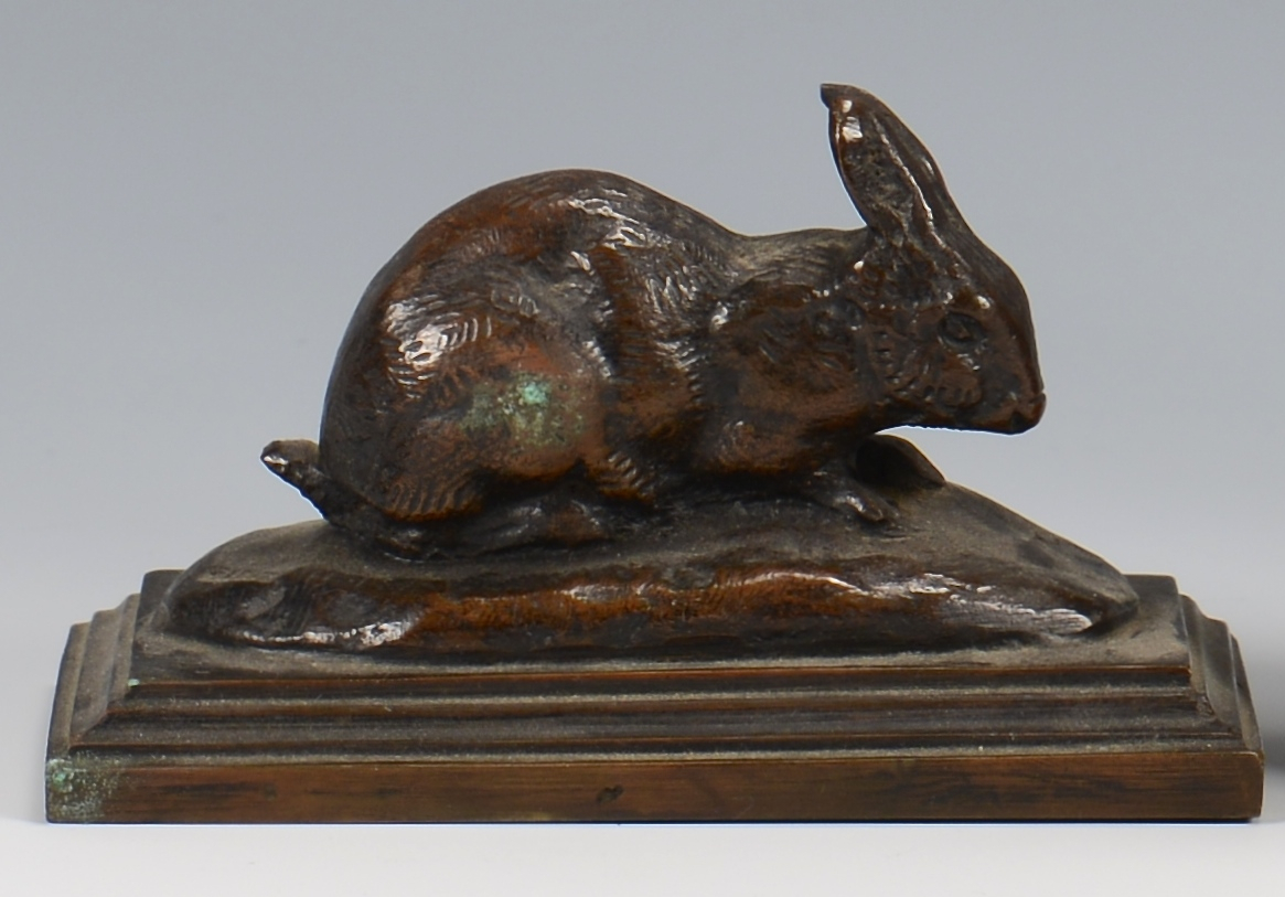 Lot 210: Barye Bronze Rabbit and 2 Santos