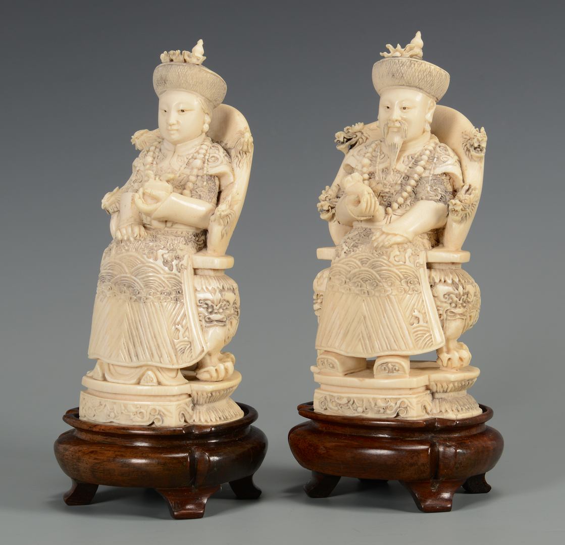 Lot 21: Pr. Chinese Carved Ivory Figures, Emperor & Empress | Case Auctions