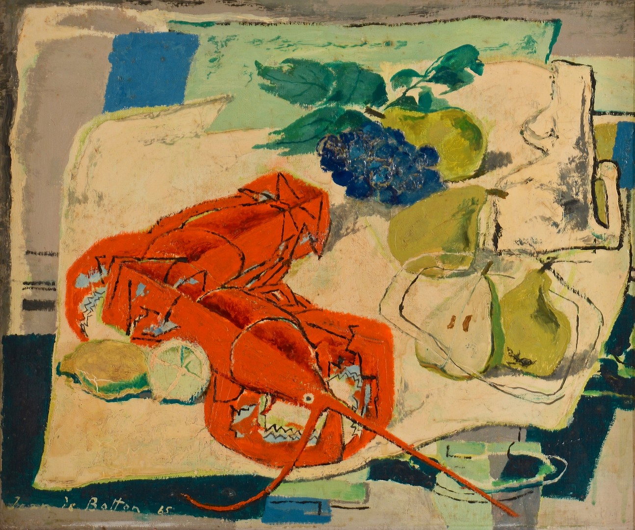 Lot 224: Jean de Botton o/c, Still Life with Lobsters