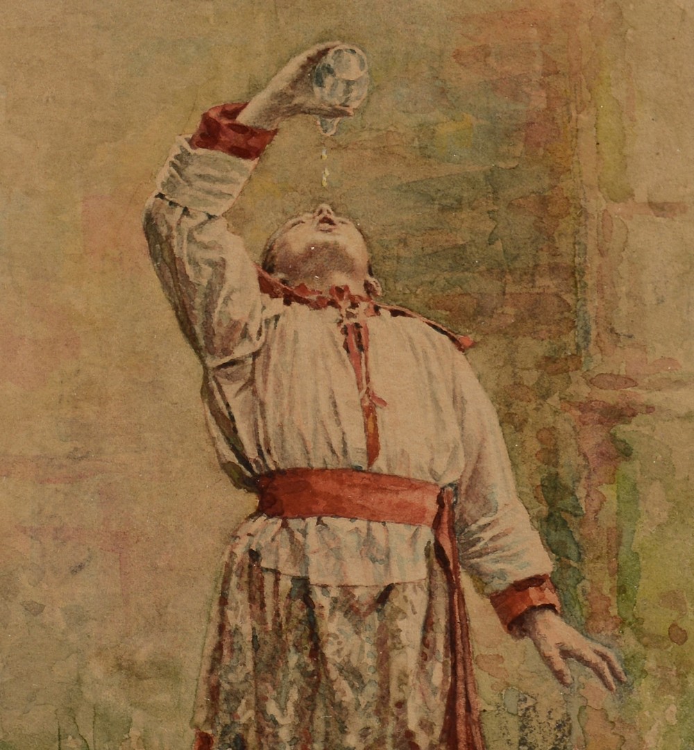 Lot 231: Jean B. Cheviliard Watercolor of Altar Boy