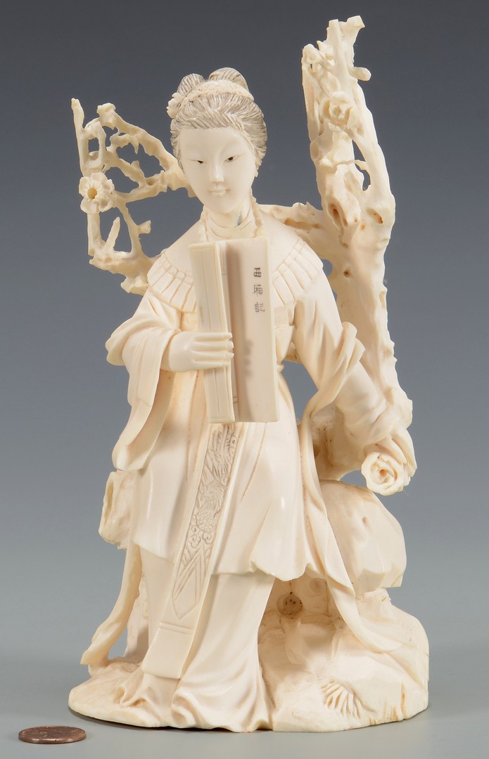 Lot 23: Chinese Carved Figure, Lady w/ Scroll