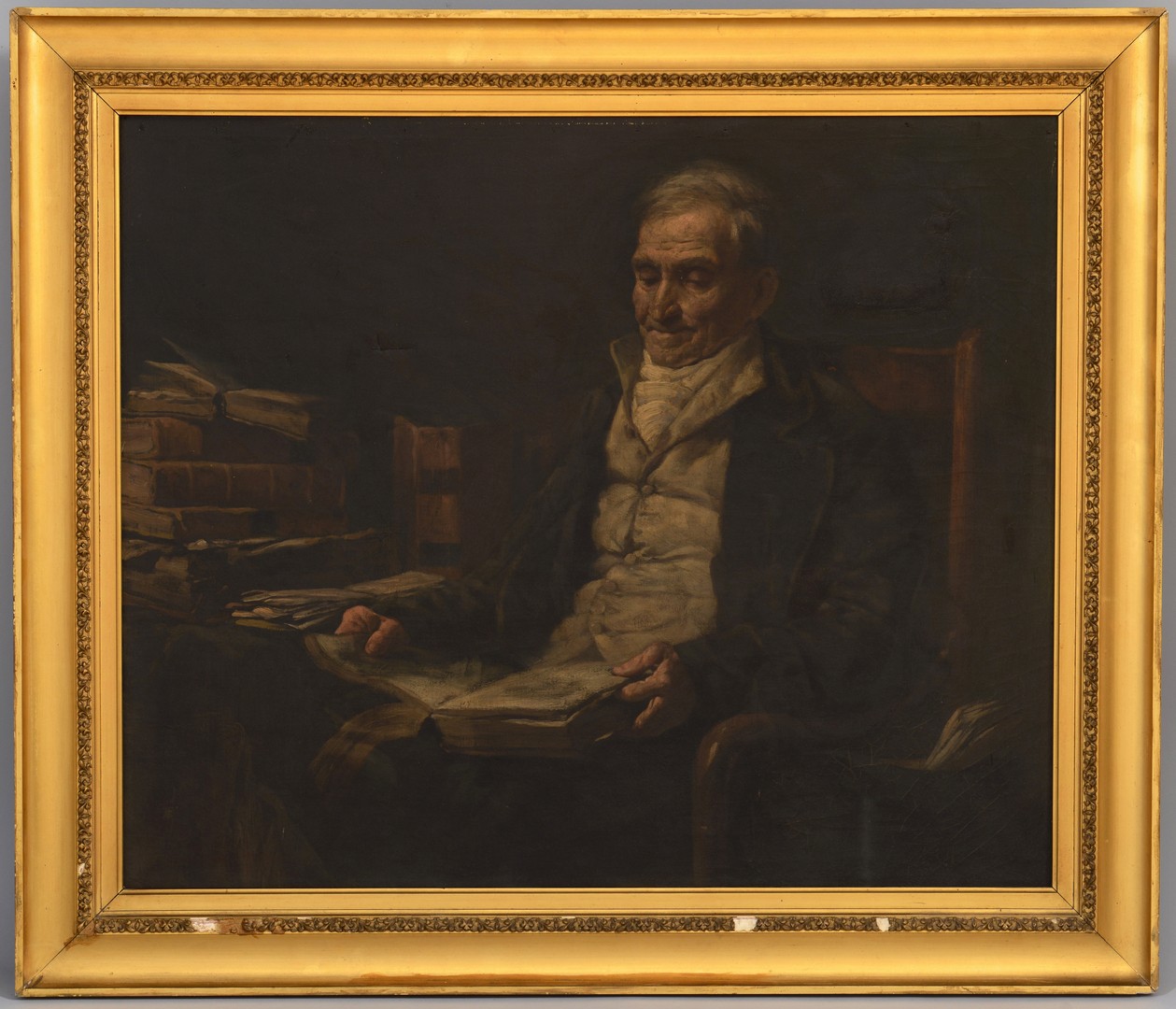Lot 243: Interior Scene of Gentleman in Library Oil