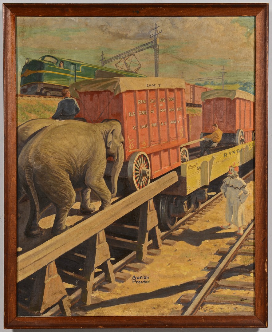 Lot 247: Aurion Proctor o/c illustration, Circus at the Tracks
