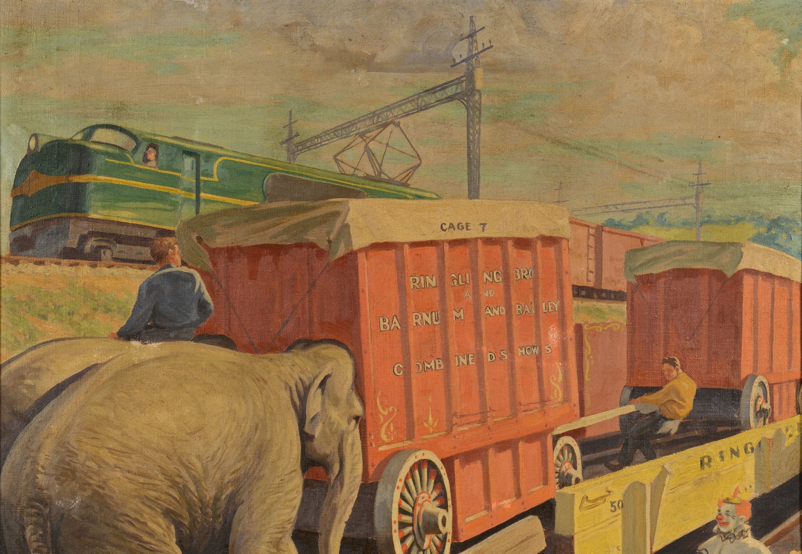 Lot 247: Aurion Proctor o/c illustration, Circus at the Tracks