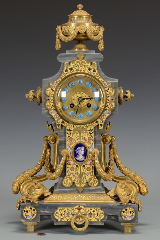 Lot 258: French Gilt Bronze and Enamel Clock