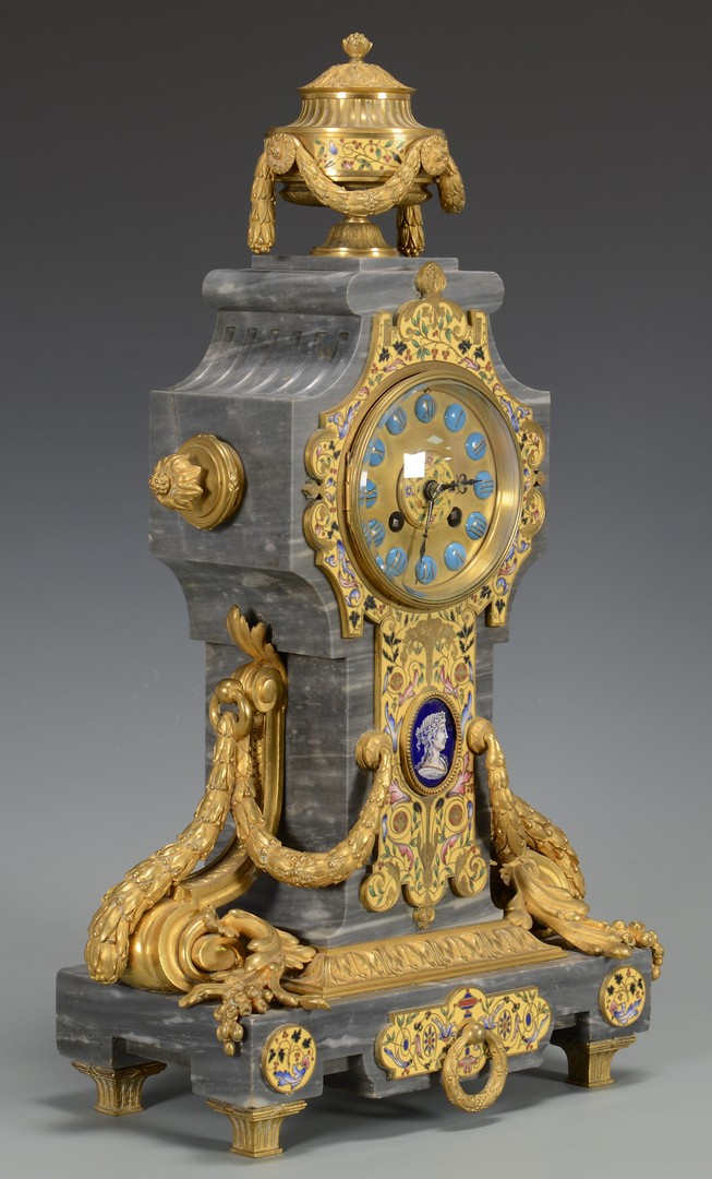 Lot 258: French Gilt Bronze and Enamel Clock