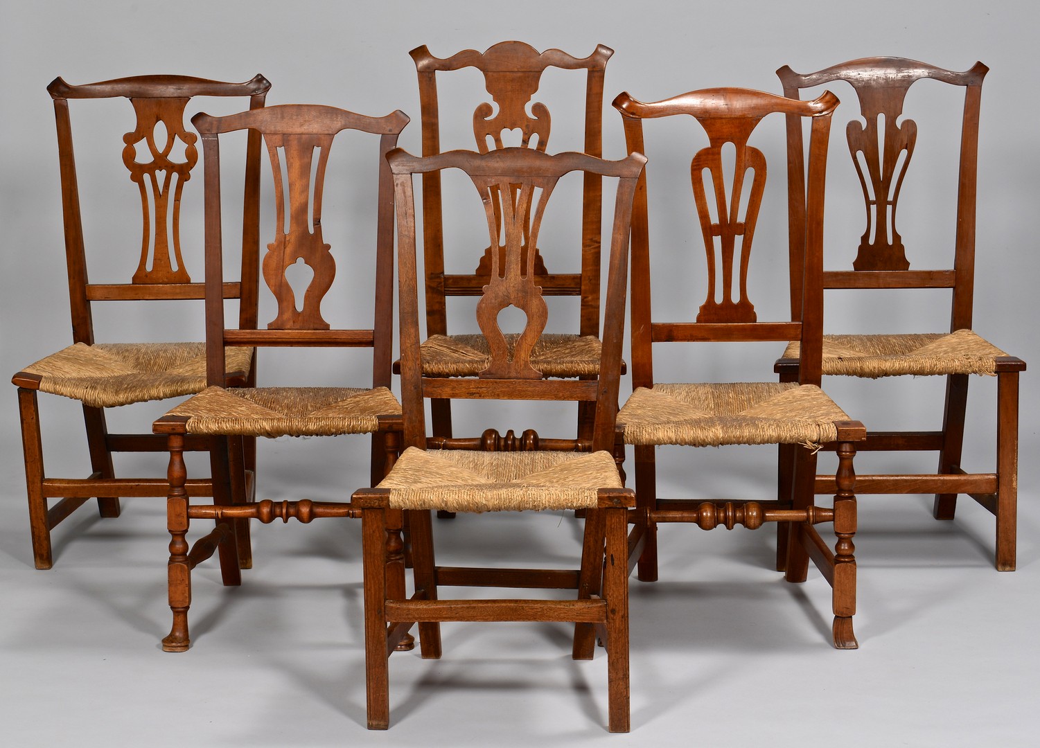 Lot 279: 6 Chippendale Country Side Chairs, 18th c.
