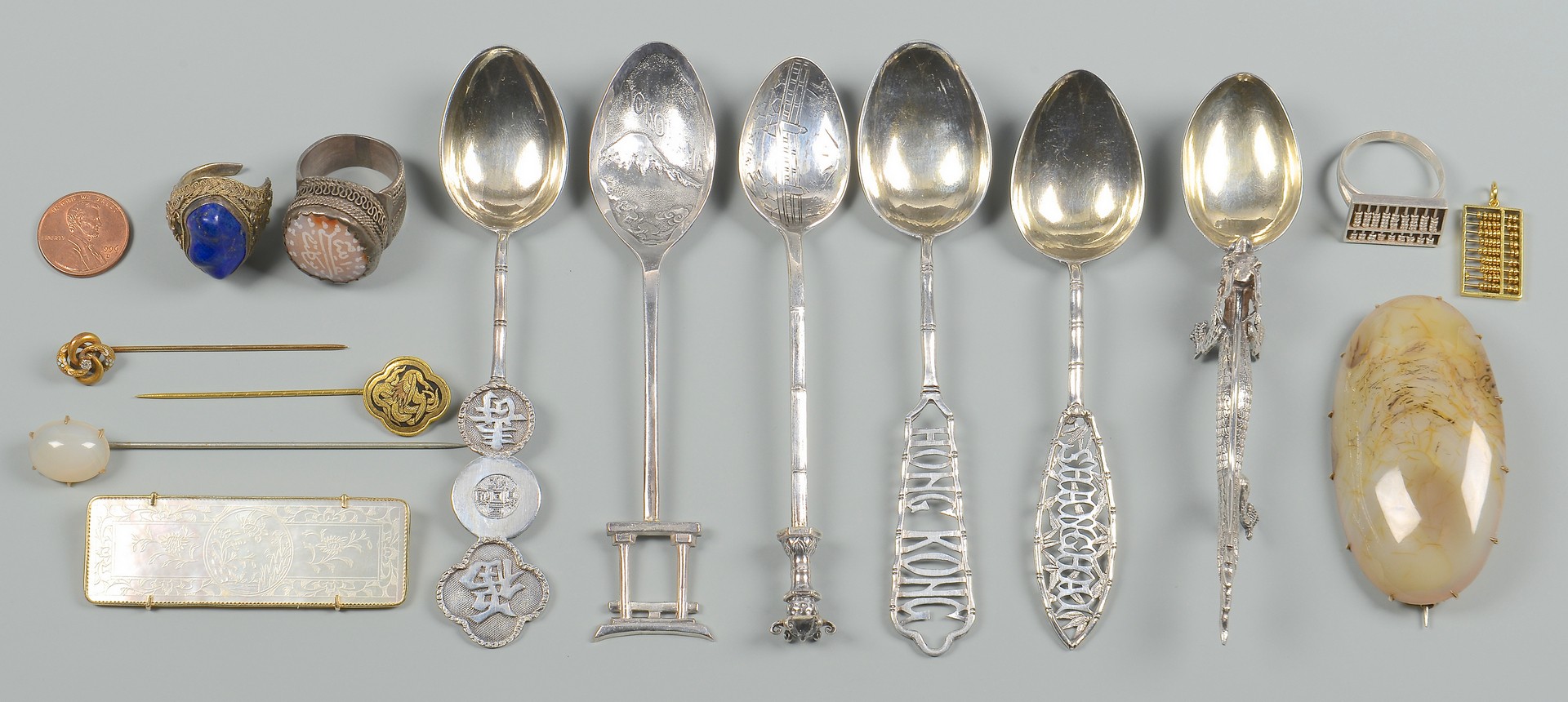 Lot 2: Group Asian Silver & Jewelry, 15 pcs.