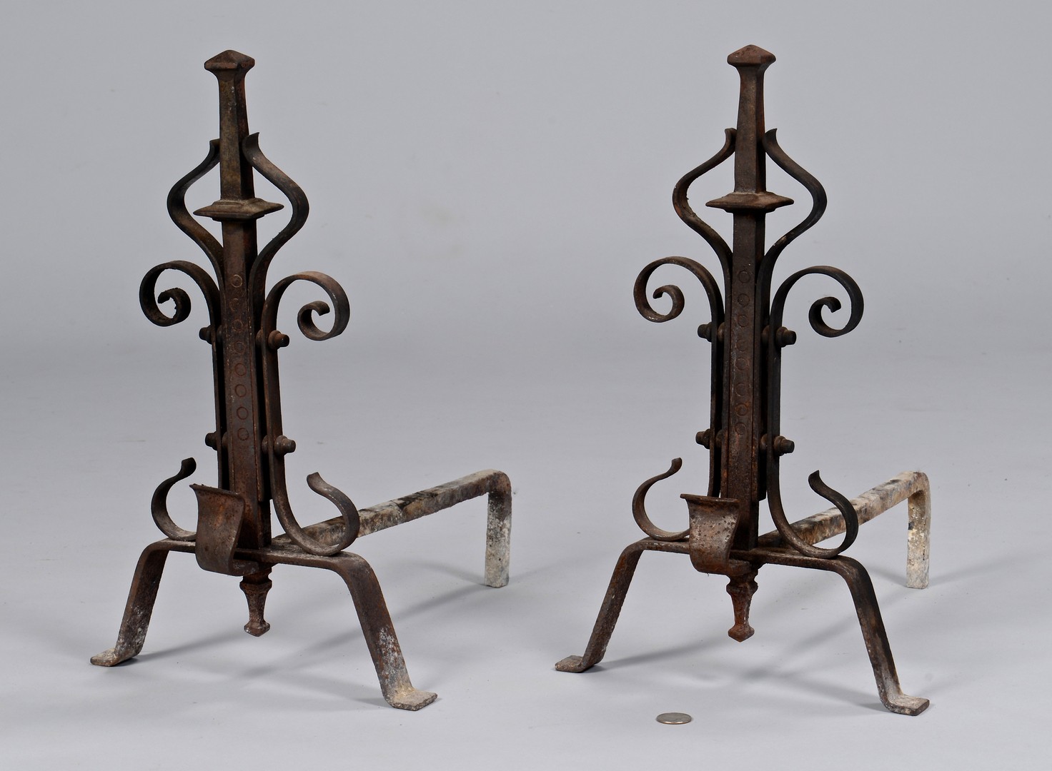 Lot 300: Pair French Wrought Iron Andirons