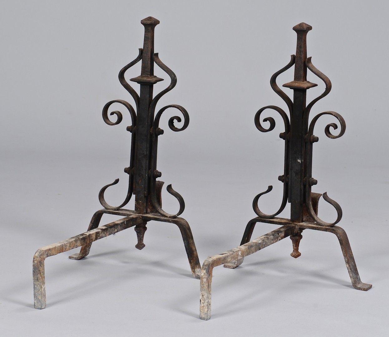 Lot 300: Pair French Wrought Iron Andirons