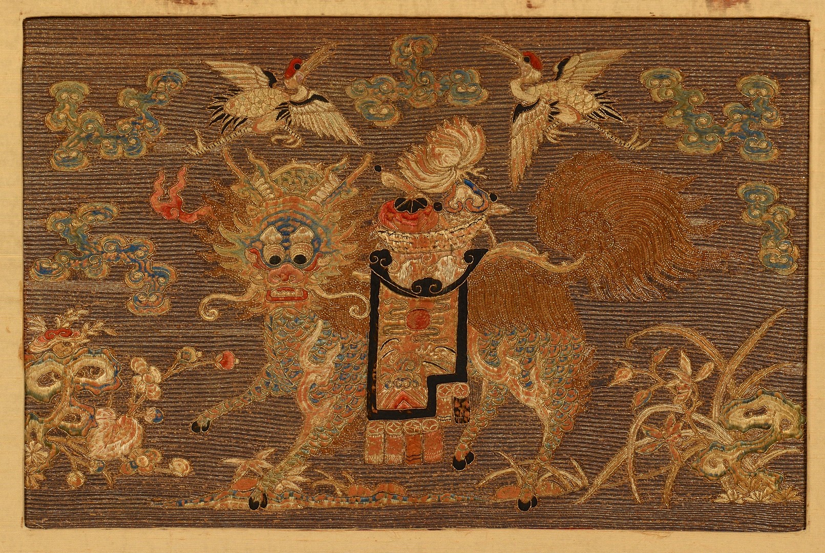 Lot 31: 2 Chinese Gilt Embroidered Framed Panels