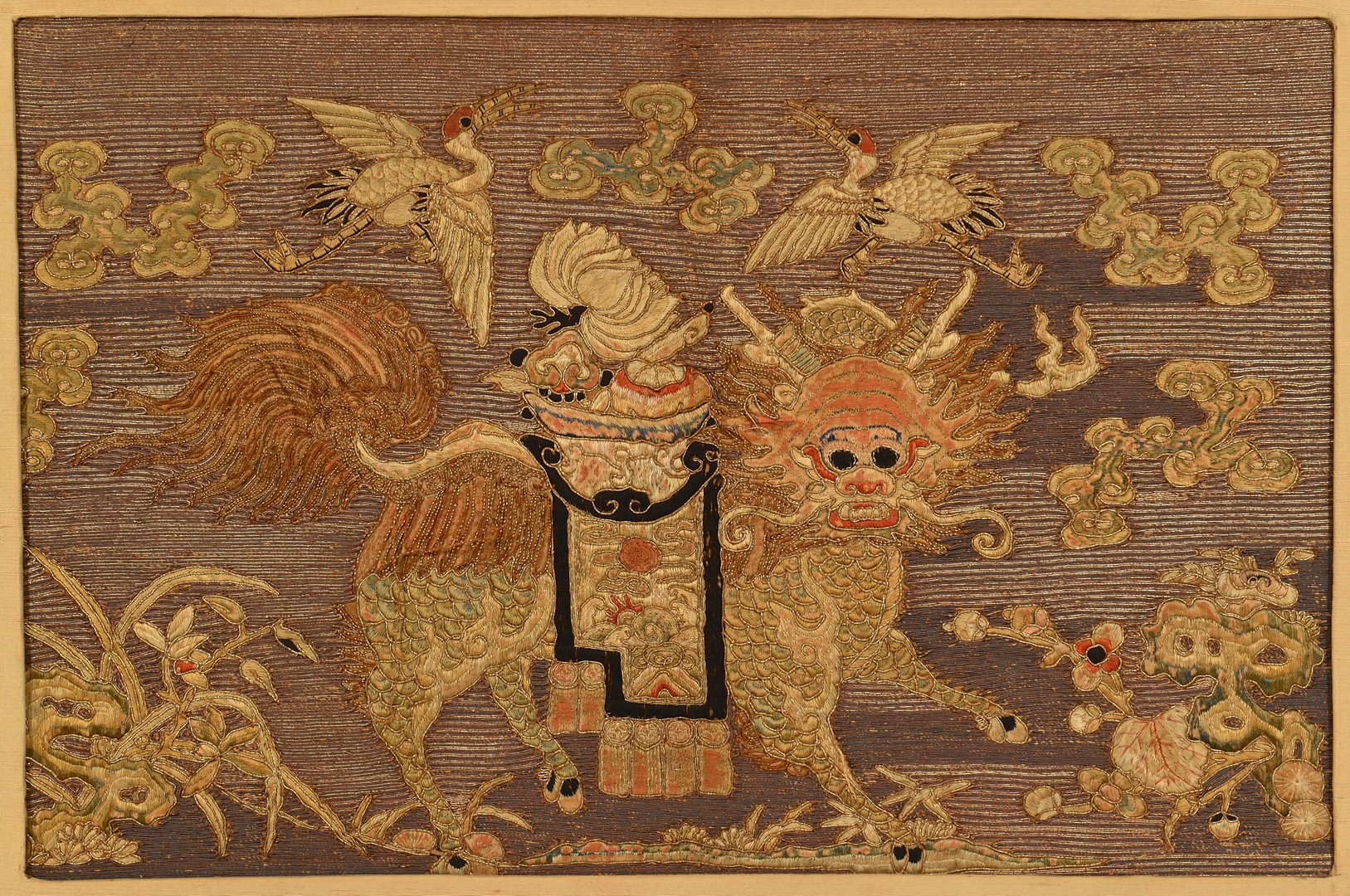 Lot 32: 2 Chinese Gilt Embroidered Framed Panels