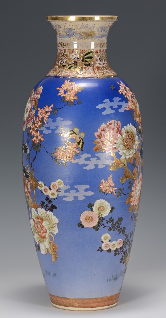 Lot 347: Satsuma Blue Ground Temple Vase